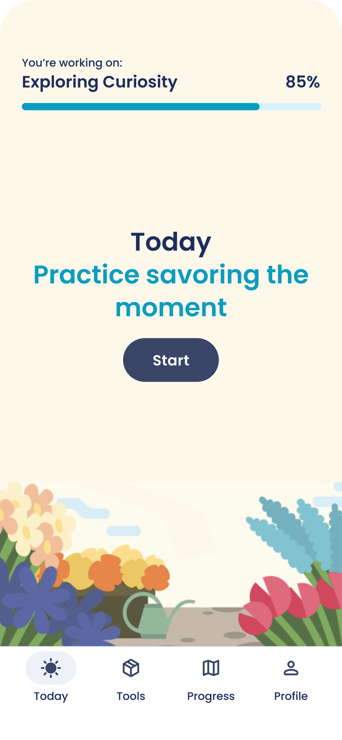 The Motivista Today tab, showing the day's lesson and progress toward the current module.